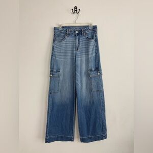American Eagle Stretch Super High-Waisted Cargo Baggy Wide-Leg Jean Sz 4 Regular